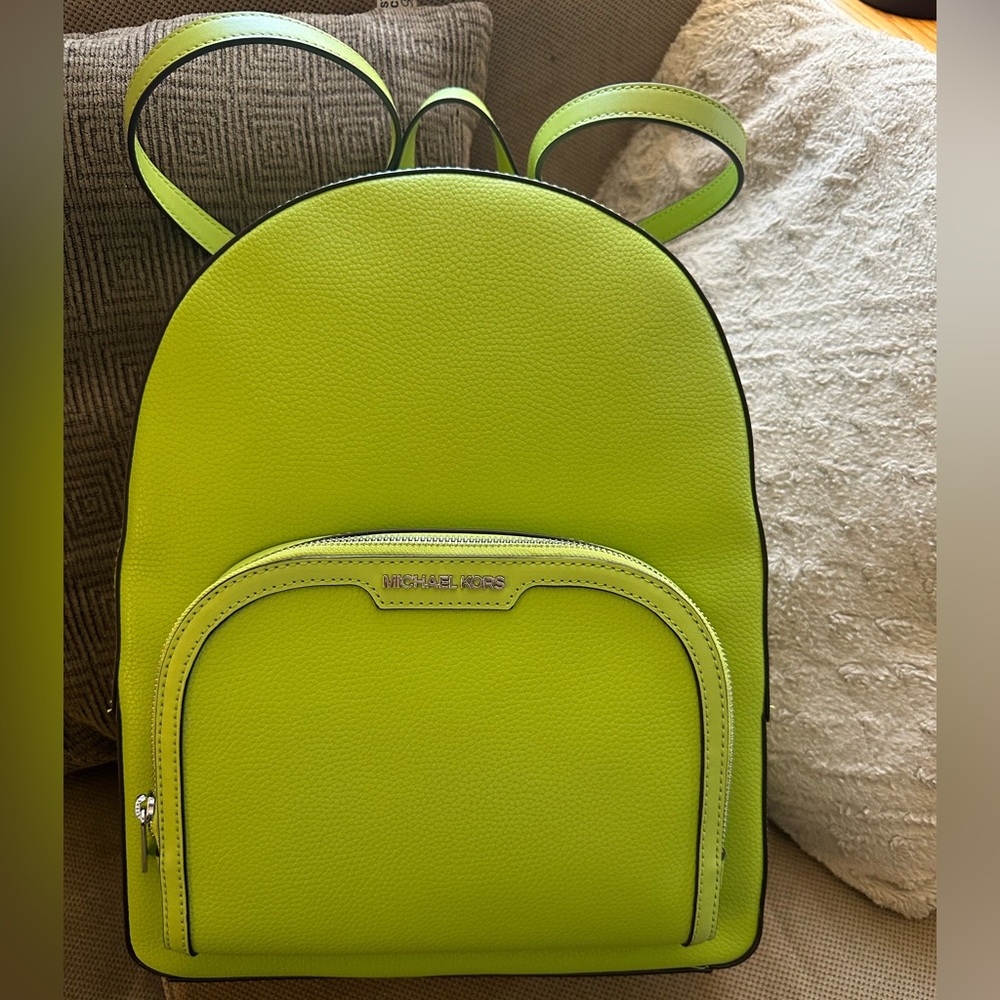 Lime—Michael Kors Jaycee Large Pebbled Leather Backpack